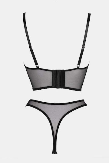 Set Underwear Corset See Through Bandeau Black