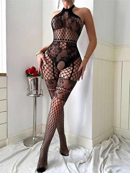 Roza Rz-0490 Sexy Bodystocking Black Full Lace Mesh Suit One Size Fishnet Lingerie