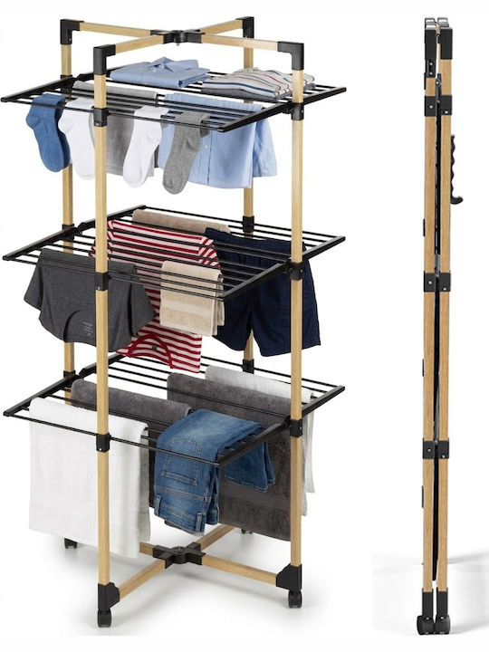 Bakaji Folding Vertical Clothes Drying Rack 3 Levels 69x136x69 cm Wheels 02002248