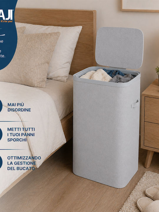 Bakaji Laundry Basket Plastic Collapsible 105l with Lid 42x32x67cm Gray