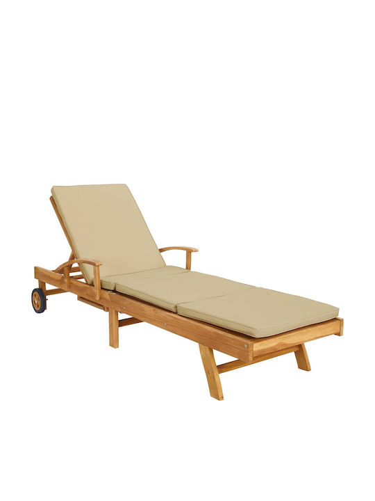 Hölzene Garten- und Pool-Liegestuhl mit Rädern Beige mit Tisch 195x68x79cm