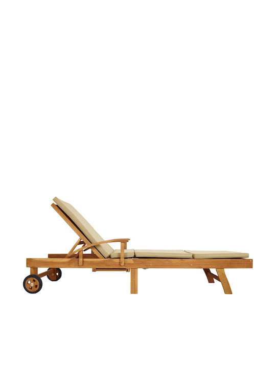 Hölzene Garten- und Pool-Liegestuhl mit Rädern Beige mit Tisch 195x68x79cm