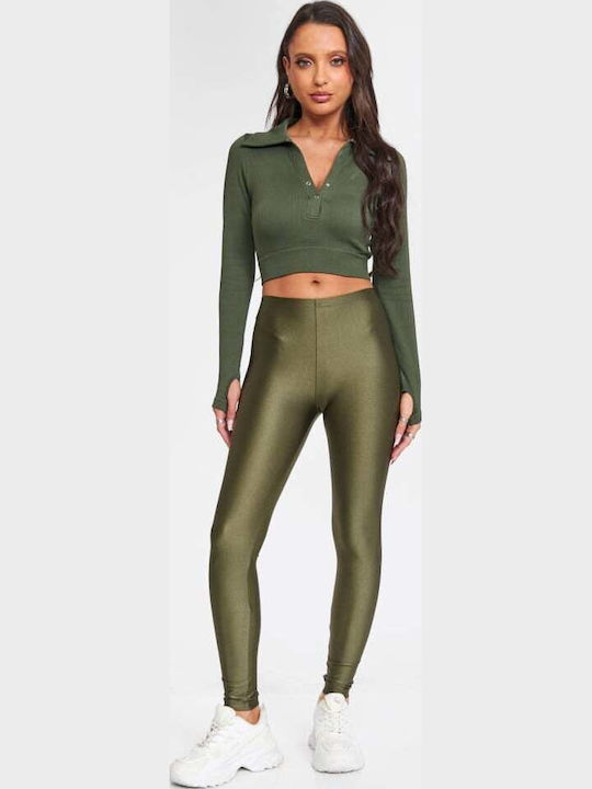 Damen Leggings Glänzendes Khaki