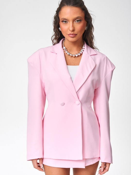 Decoro Damen Doppelreihiges Blazer Rosa