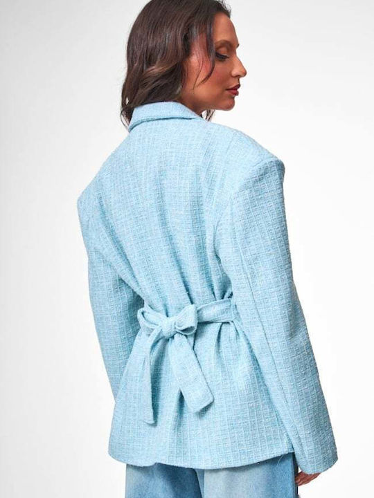Decoro Sacou Dama Tweed Albastru Deschis