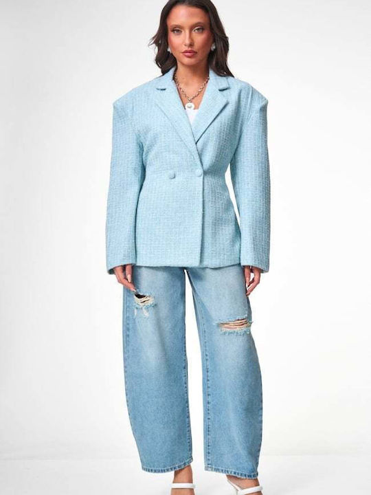 Decoro Sacou Dama Tweed Albastru Deschis