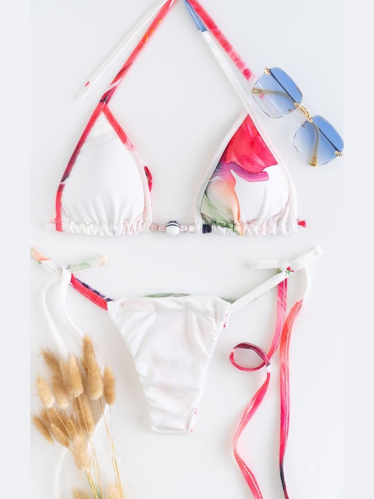 Set Bikini Set De Bikini Triunghi Și String Alb