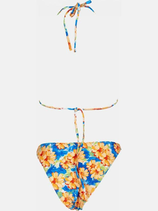 Set Bikini 3 Pieces Triangle Floral Blue