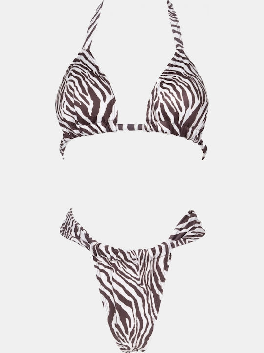 Set Bikini Dreieck Hohe Taille Weiß-Braun