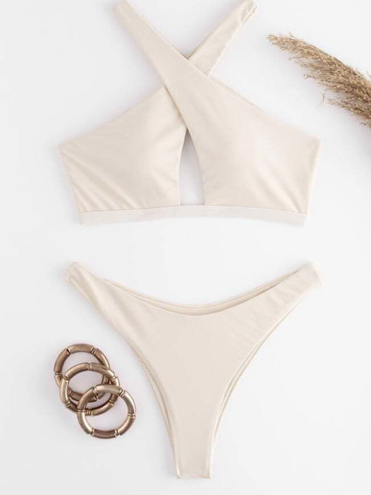 Set Bikini Talie Înaltă Bej