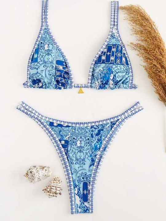 Set Bikini Τριγωνάκι Push Up Μπλε