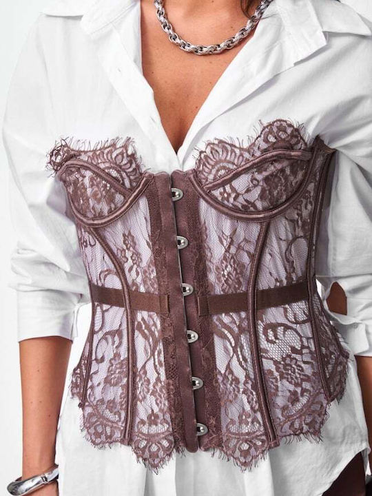 Women's Blouse Corset Strapless Brown