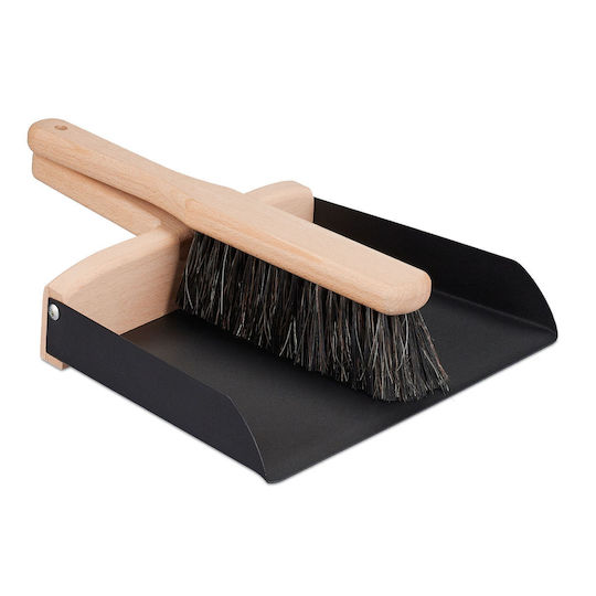 Relaxdays Set Mătură și Farăș Pliabil Maro Deschis Negru 6x31x24 Cm