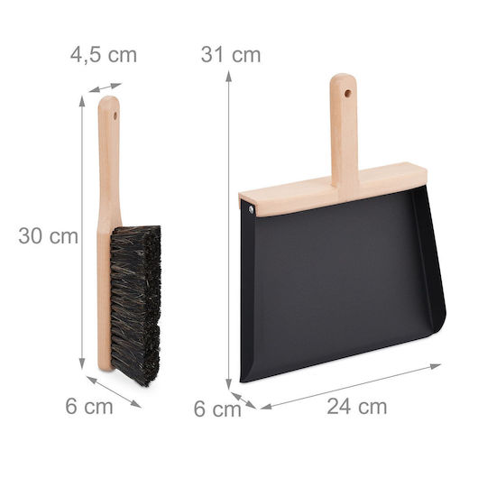 Relaxdays Set Mătură și Farăș Pliabil Maro Deschis Negru 6x31x24 Cm