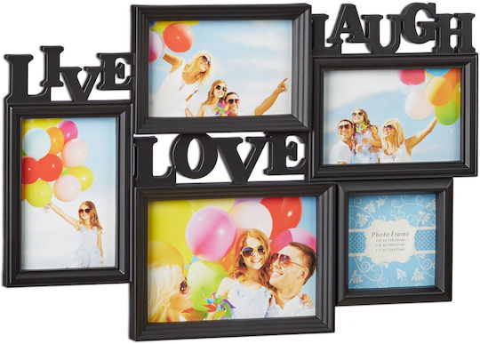 Relaxdays Multi Wall-Mounted Picture Frame 5 Photos Plastic With Black Frame Relaxdays Multi Wall-Mounted Picture Frame 5 Photos Plastic With Black Frame