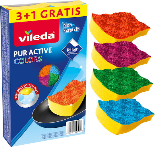 Vileda Pur Active Colors Sponge 4 Pcs