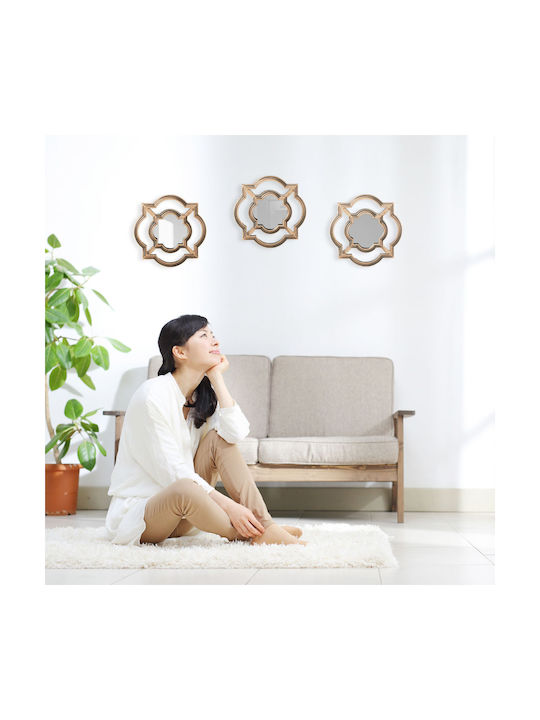 Relaxdays Огледало За Стена Със Златиста Стъклена Рамка 25.5x25.5см 3 Броя