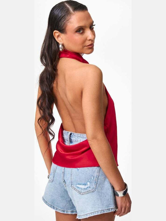 Women's Blouse Satin Drape Red