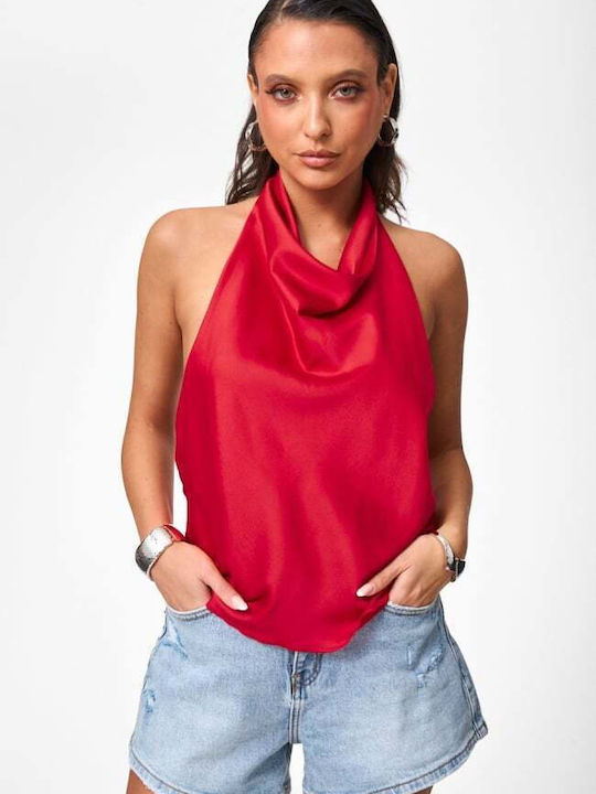 Women's Blouse Satin Drape Red