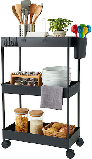 Relaxdays Troleu De Bucătărie Metalic Cu 3 Locuri Negru 40x22x62.5cm