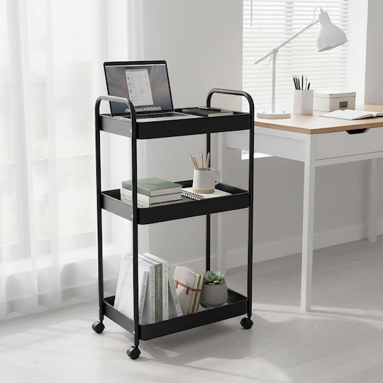 Relaxdays Kitchen Cart Metallic 3 Tiers Black 43x30x78cm
