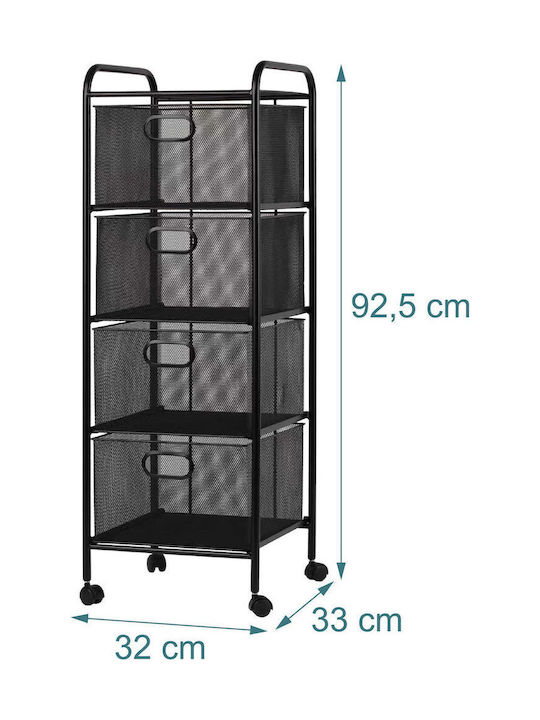 Relaxdays Troleu Bucătărie Metalic Capacitate 4 Negru 33x32x92.5cm