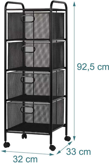 Relaxdays Troleu Bucătărie Metalic Capacitate 4 Negru 33x32x92.5cm