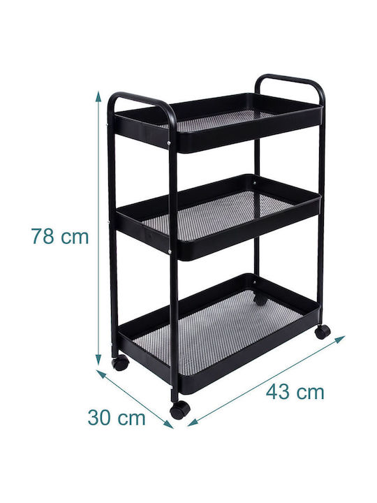 Relaxdays Troleu De Bucătărie Metalic Cu 3 Locuri Negru 43x30x78cm