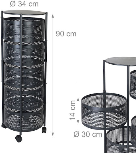 Relaxdays Troleu De Bucătărie Metalic Cu 5 Locuri Negru 34x34x90cm