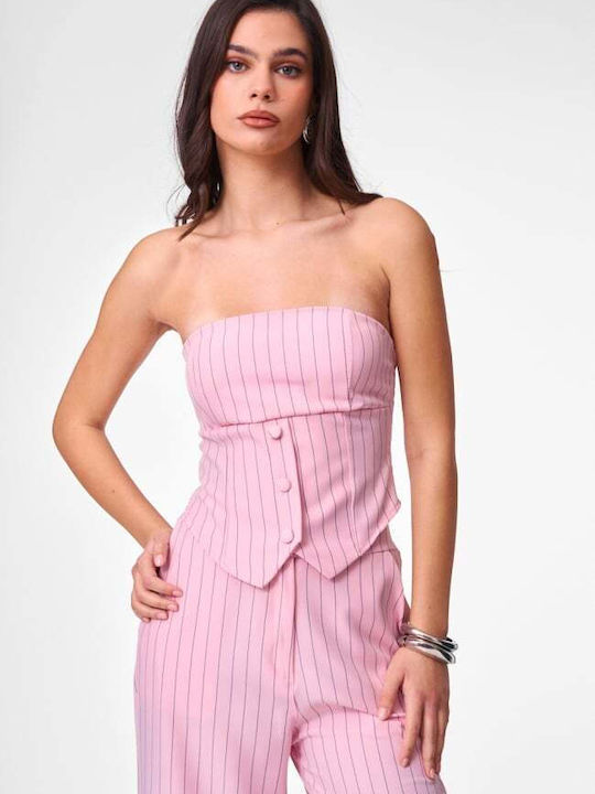 Γυναικεία Strapless Ολόσωμη Φόρμα Ροζ