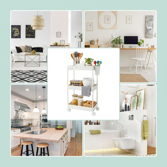 Relaxdays Τρόλεϊ Κουζίνας Πλαστικό 3 Θέσεων Λευκό 40x22x62.5cm