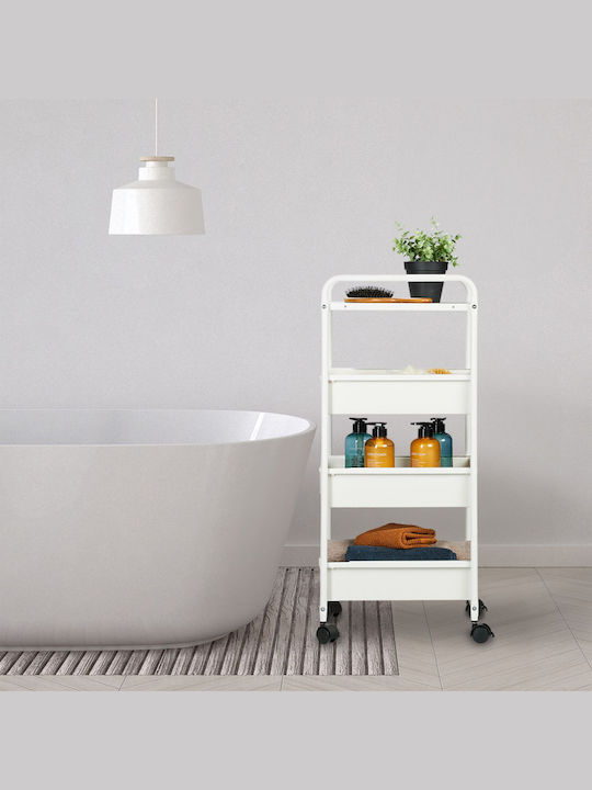 Relaxdays Troler Bucătărie Plastic Capacitate 4 Alb 32.5x40x85.5cm