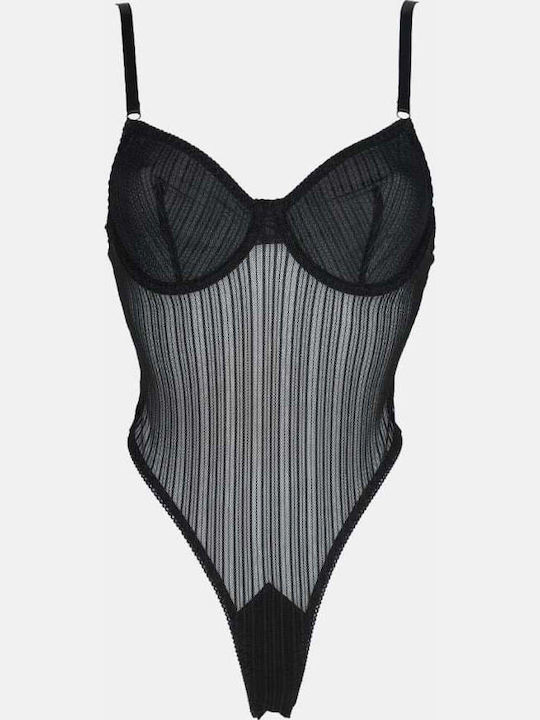 See Through Bodysuit with Lace Black