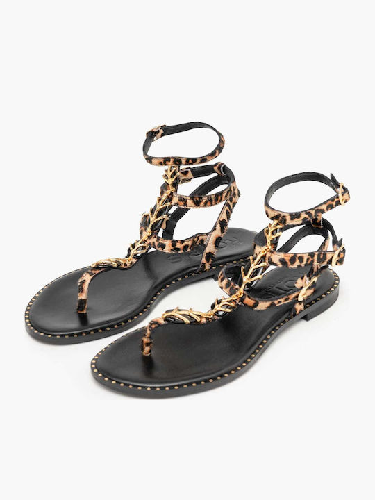 Leather Women's Flat Sandals Leopard