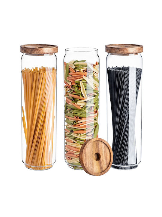 Kadax Set of 3 Vases for Tea Pasta Sugar Cereals Coffee with Lid Glass Transparent 1550ml 3 Pieces