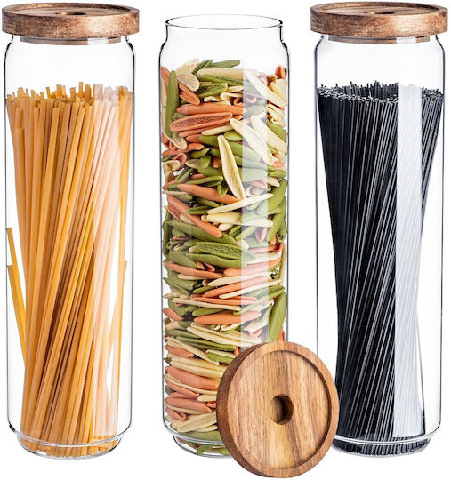 Kadax Set of 3 Vases for Tea Pasta Sugar Cereals Coffee with Lid Glass Transparent 1550ml 3 Pieces