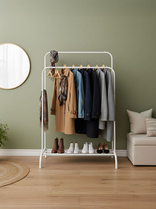 Relaxdays Floor Coat Rack Metal White 146x56x110cm