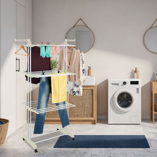 Relaxdays Folding Floor Clothes Drying Rack with Wheels 179x63.5cm