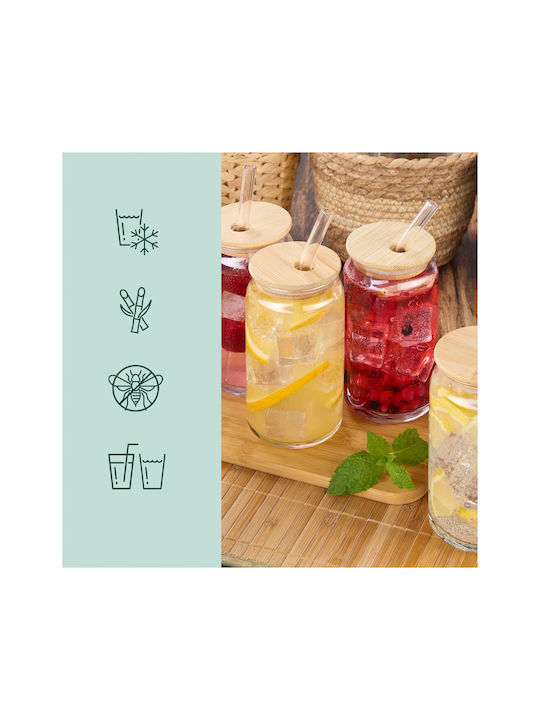Relaxdays Set Pahare Din Bambus Maro Cu Pai 4 Bucăți