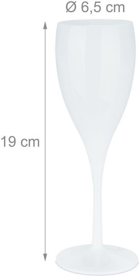 Relaxdays Set Pahare De Sampanie Din Plastic Alb Cu Picior 6 Bucăți
