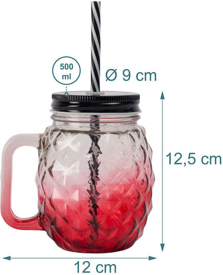 Relaxdays Set of Glasses Made of Glass with Straw 500ml 4 Pieces