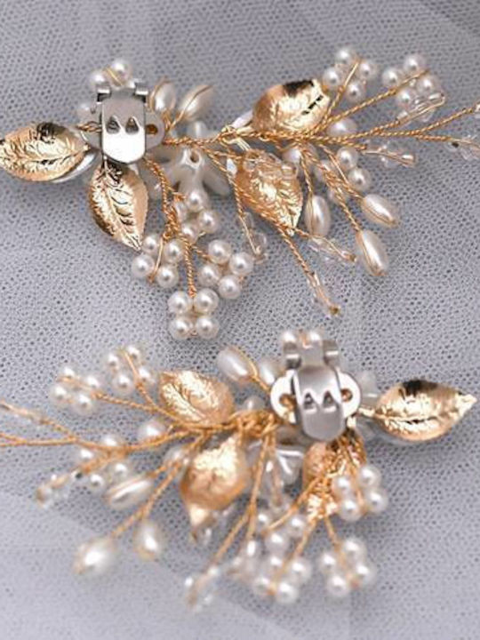 Set 2 Accesorii Pantofi Mireasă Perle Cristale Aurii