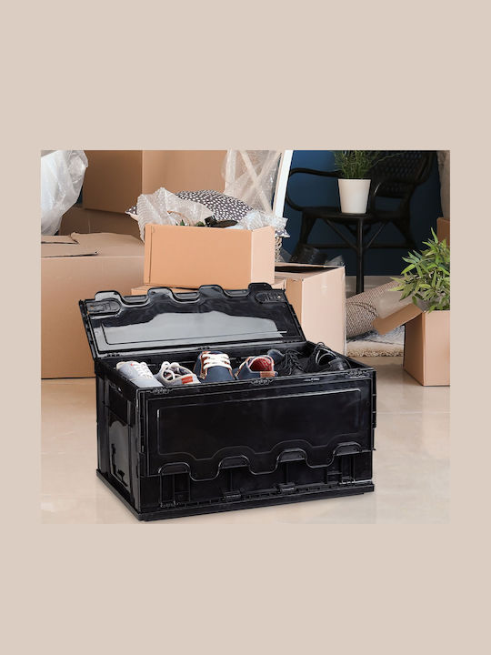 Relaxdays Пластмасова Кутия За Съхранение С Капак Черна 32.5x39.5x58.5см