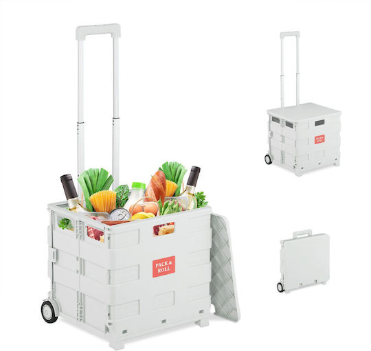 Plastic Shopping Trolley Foldable White 99x45.5x37.5cm