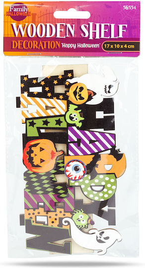 Decorațiune De Raft Halloween Dovleac Fantomă Liliac Din Lemn 17 X 10 X 4 Cm