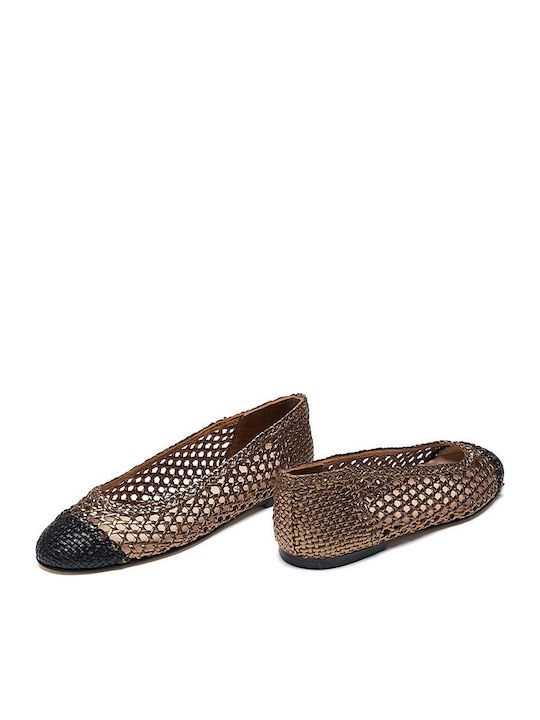 Leather Women's Ballerina Shoes Bronze