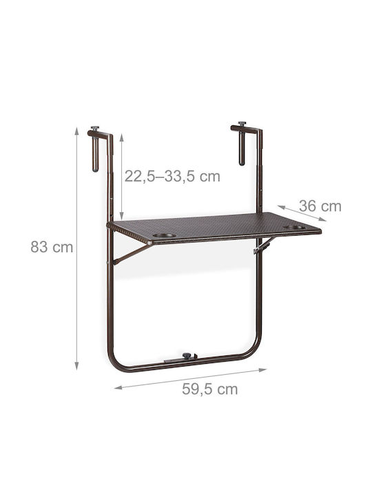 Masă Pentru Spații Exterioare Mici Pliabilă Din Rattan Cu Ramă Metalică Maro 83x59x59 cm