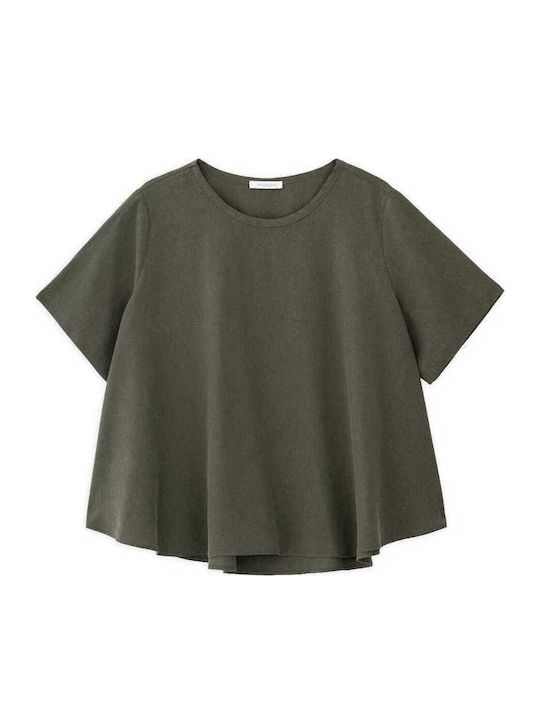Women's Blouse Short Sleeve Khaki