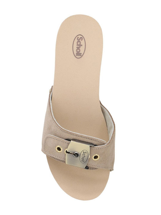 Pescura Suede Mules με Χοντρό Ψηλό Τακούνι σε Μπεζ Χρώμα