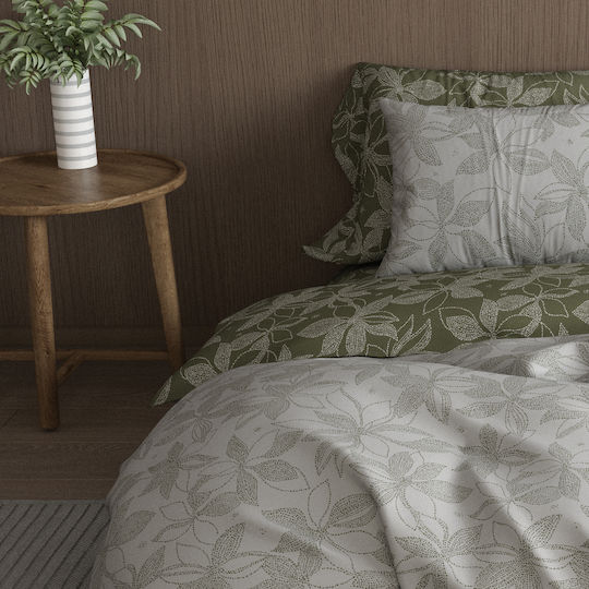 Charalambidis Textiles Krinus Bed Sheet Double with Rubber Hugger 160x200+30cm Olive Green
